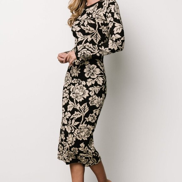 Baltic Born Marci Sweater Dress | Black + Ivory Floral Size LL - Picture 1 of 5